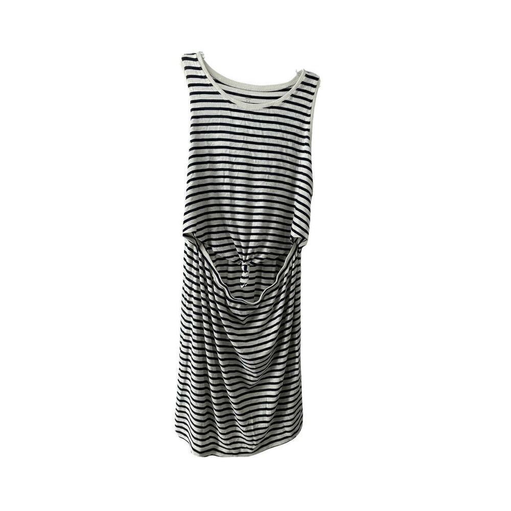 Aerie Ribbed Dress Womens Size M Blue White Striped Cut Out Tie Front Sleeveless